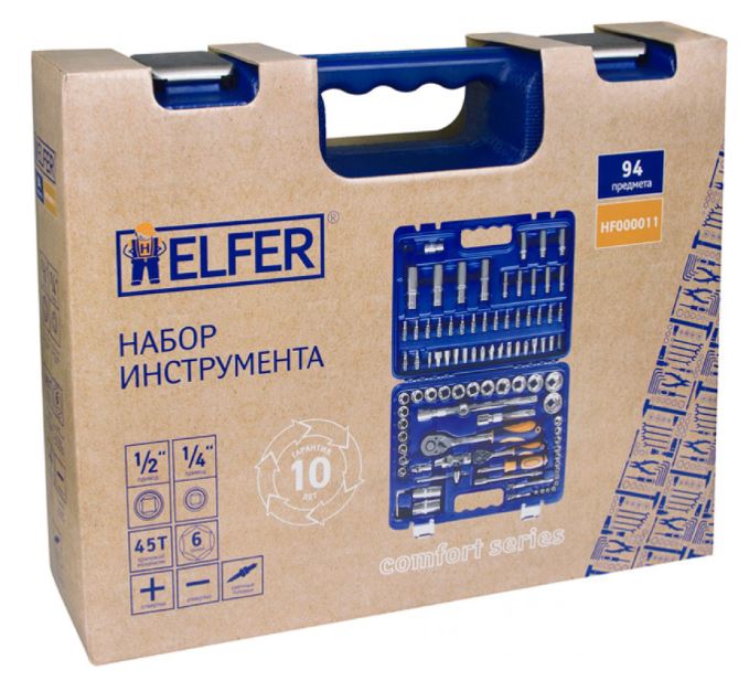 HF000011 HELFER Набор инструмента 1/2 Dr и 1/4 Dr 94 предмета